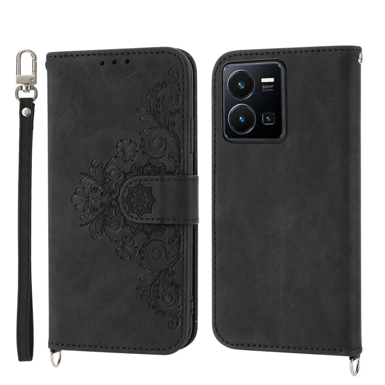Skin-feel Flowers Embossed Wallet Leather Phone Case