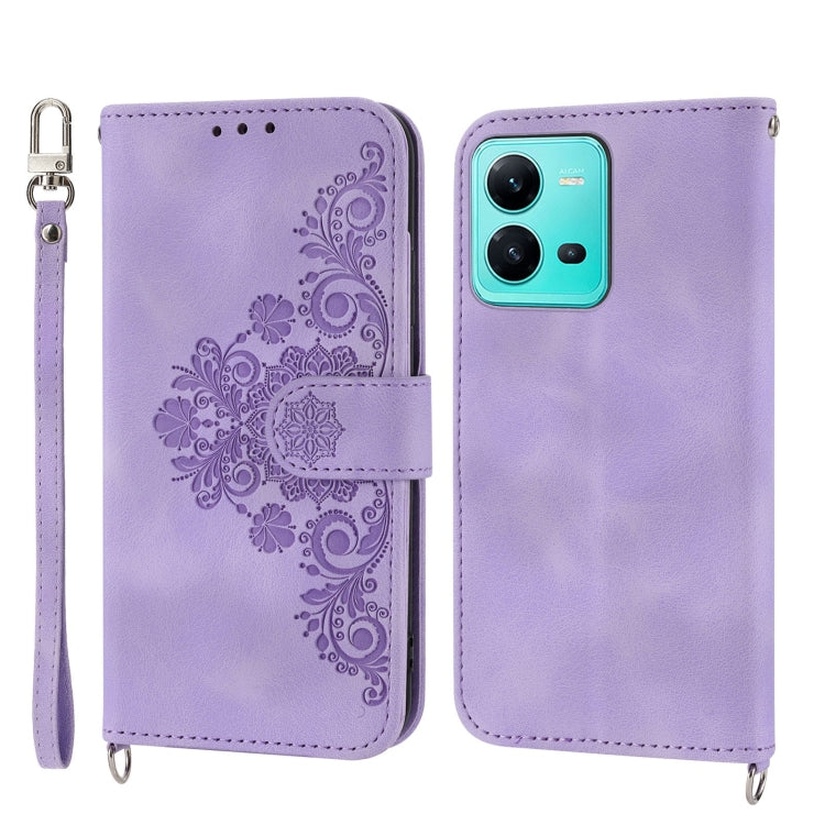 Skin-feel Flowers Embossed Wallet Leather Phone Case