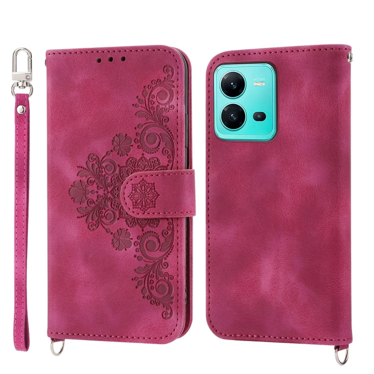 Skin-feel Flowers Embossed Wallet Leather Phone Case