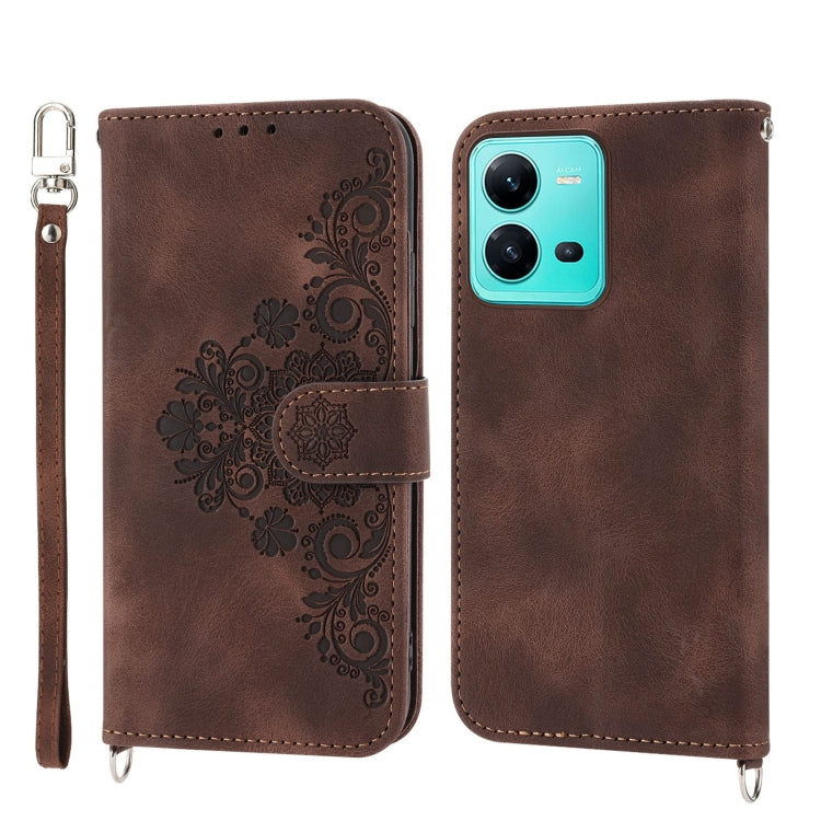 Skin-feel Flowers Embossed Wallet Leather Phone Case