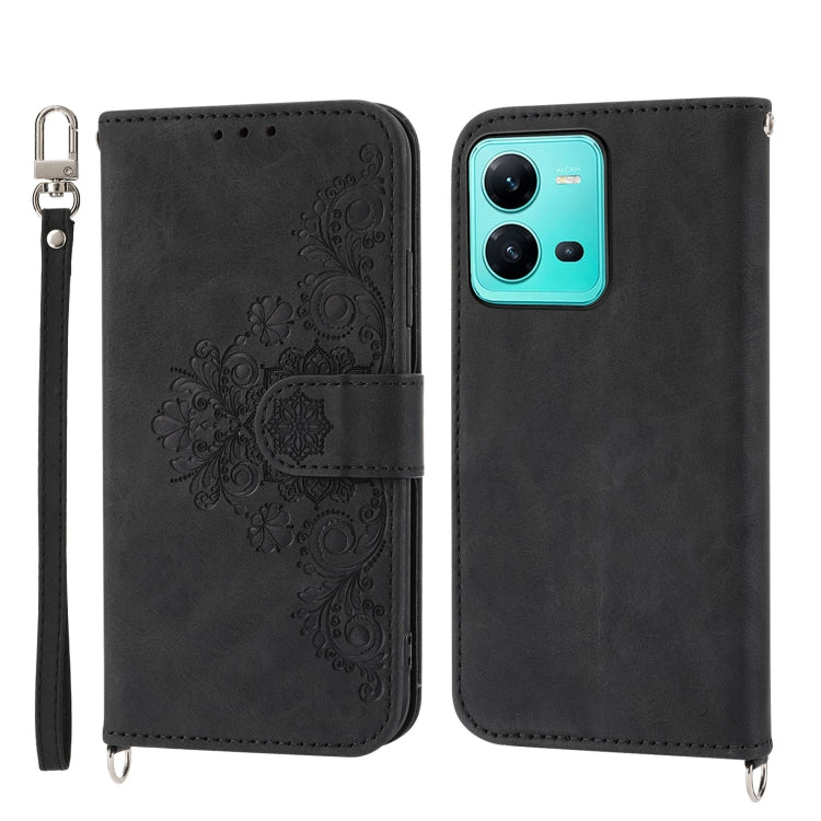 Skin-feel Flowers Embossed Wallet Leather Phone Case