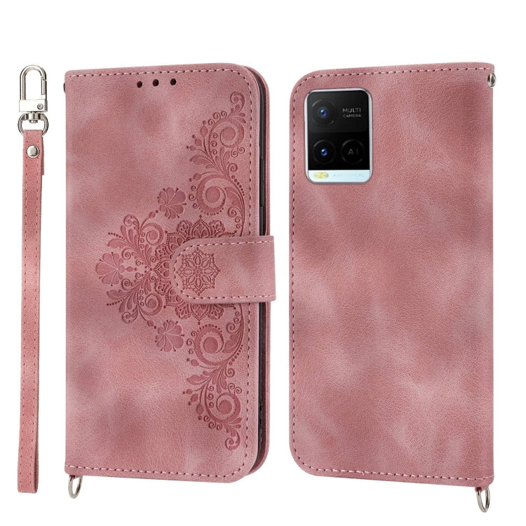 Skin-feel Flowers Embossed Wallet Leather Phone Case