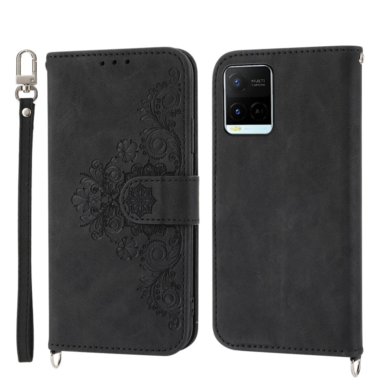 Skin-feel Flowers Embossed Wallet Leather Phone Case