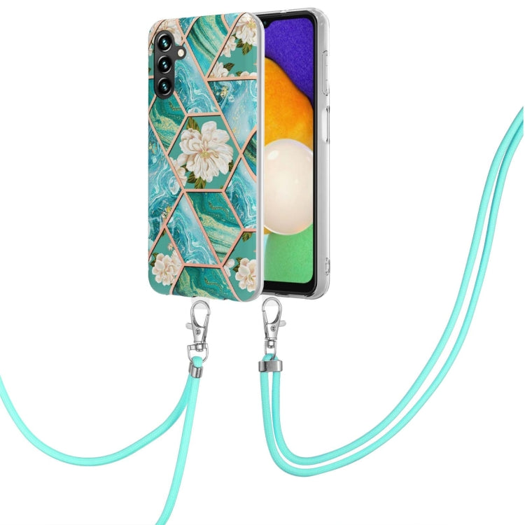 Electroplating Splicing Marble Flower IMD TPU Phone Case with Lanyard
