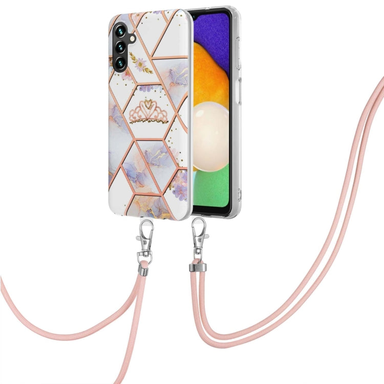 Electroplating Splicing Marble Flower IMD TPU Phone Case with Lanyard
