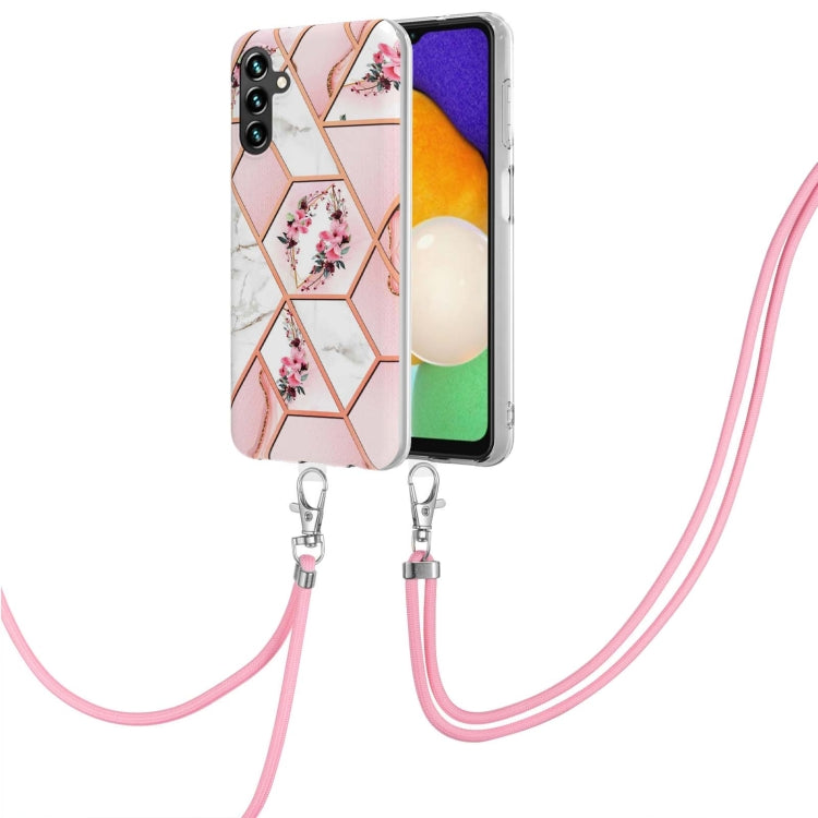 Electroplating Splicing Marble Flower IMD TPU Phone Case with Lanyard