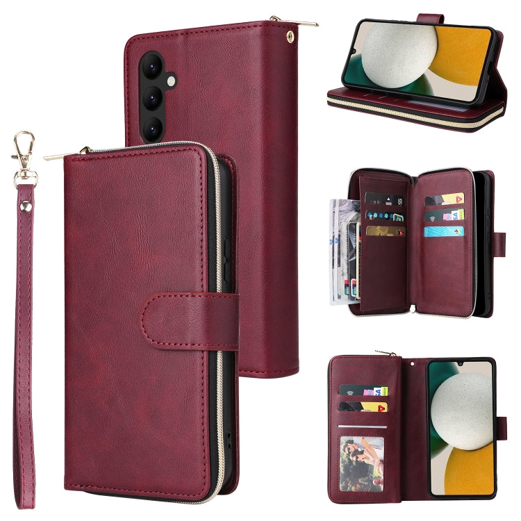 9 Card Slots Zipper Wallet Bag Leather Phone Case