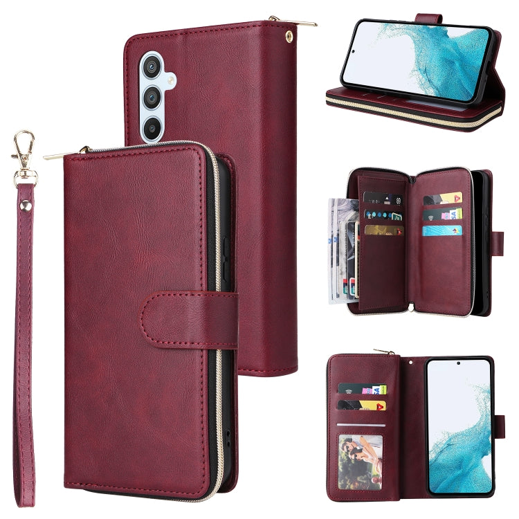 9 Card Slots Zipper Wallet Bag Leather Phone Case
