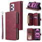 9 Card Slots Zipper Wallet Bag Leather Phone Case