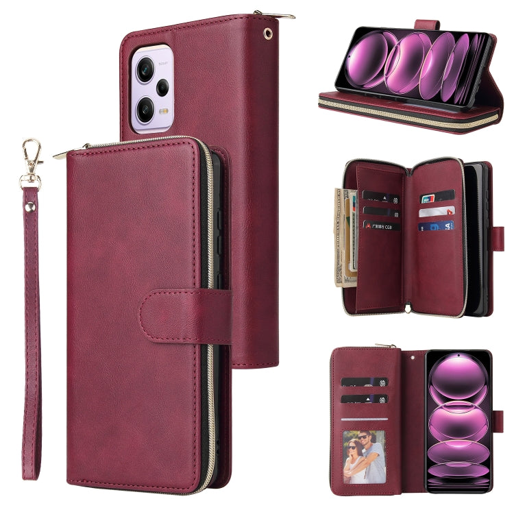 9 Card Slots Zipper Wallet Bag Leather Phone Case