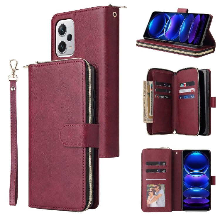 9 Card Slots Zipper Wallet Bag Leather Phone Case
