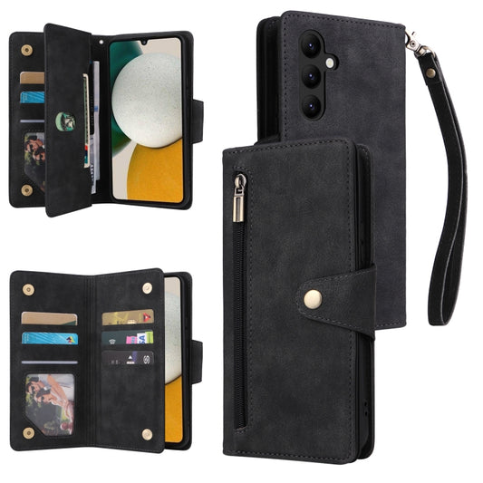 Rivet Buckle 9 Cards Three Fold Leather Phone Case