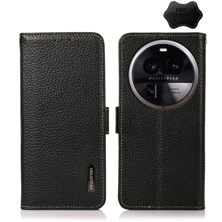 KHAZNEH Side-Magnetic Litchi Genuine Leather RFID Phone Case
