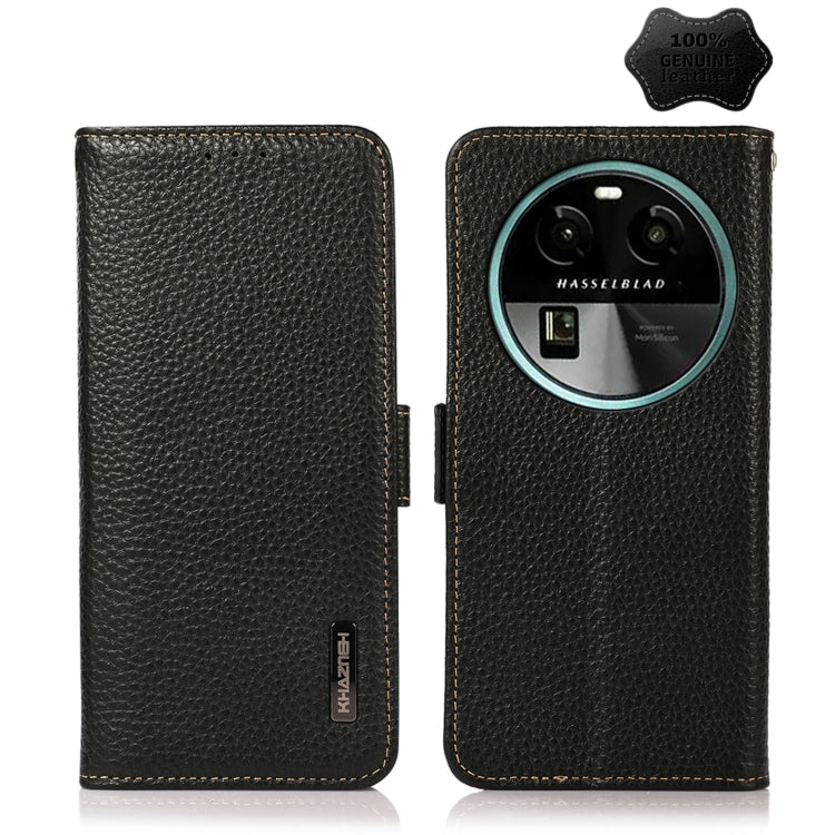 KHAZNEH Side-Magnetic Litchi Genuine Leather RFID Phone Case