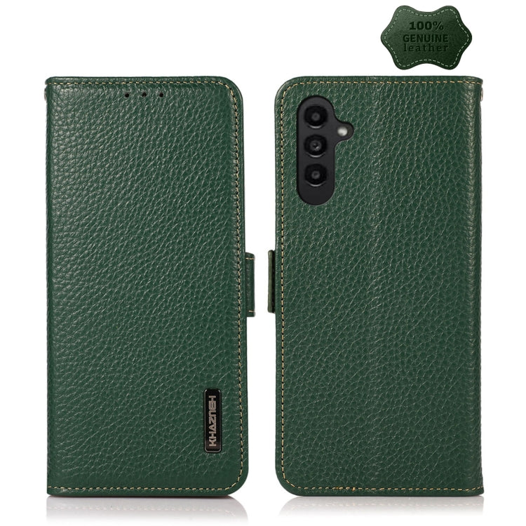 KHAZNEH Side-Magnetic Litchi Genuine Leather RFID Phone Case