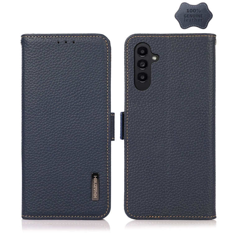KHAZNEH Side-Magnetic Litchi Genuine Leather RFID Phone Case