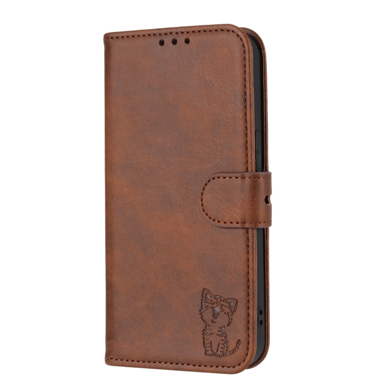 Embossed Happy Cat Pattern Flip Leather Phone Case