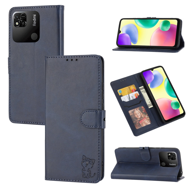 Embossed Happy Cat Pattern Flip Leather Phone Case