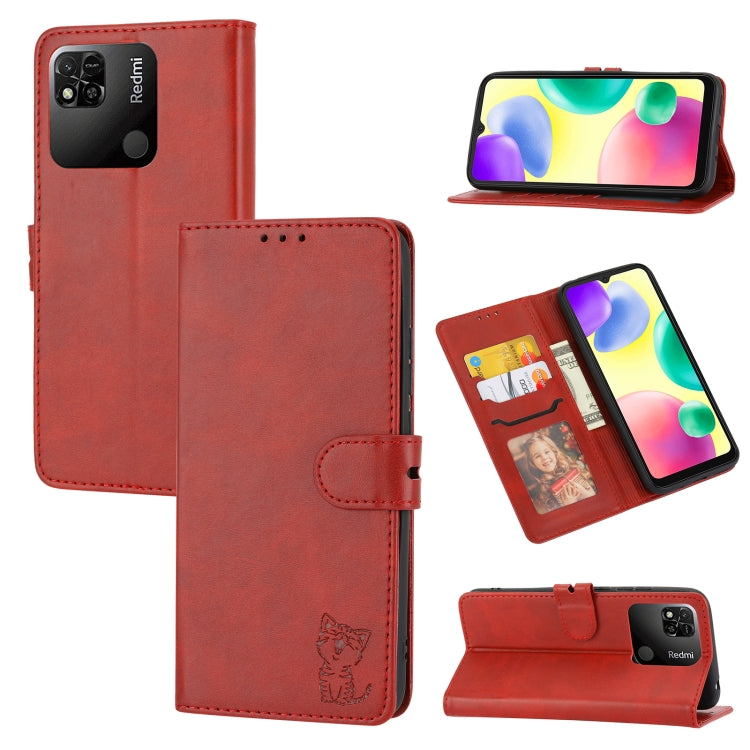 Embossed Happy Cat Pattern Flip Leather Phone Case