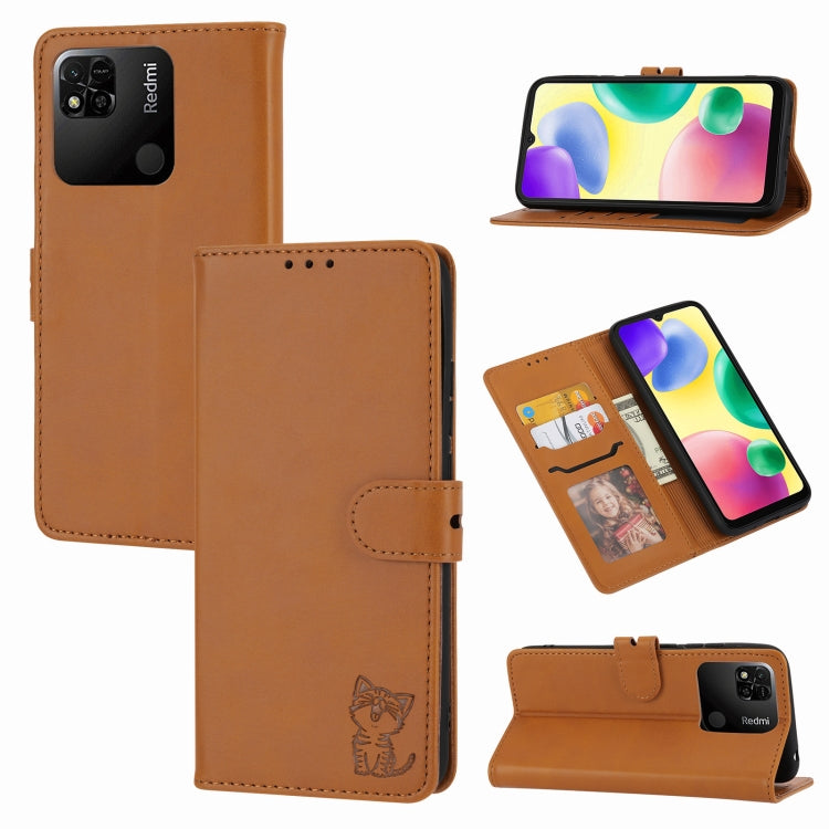 Embossed Happy Cat Pattern Flip Leather Phone Case