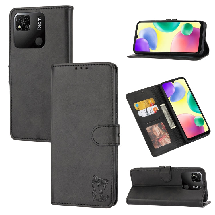 Embossed Happy Cat Pattern Flip Leather Phone Case