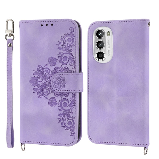 Skin-feel Flowers Embossed Wallet Leather Phone Case