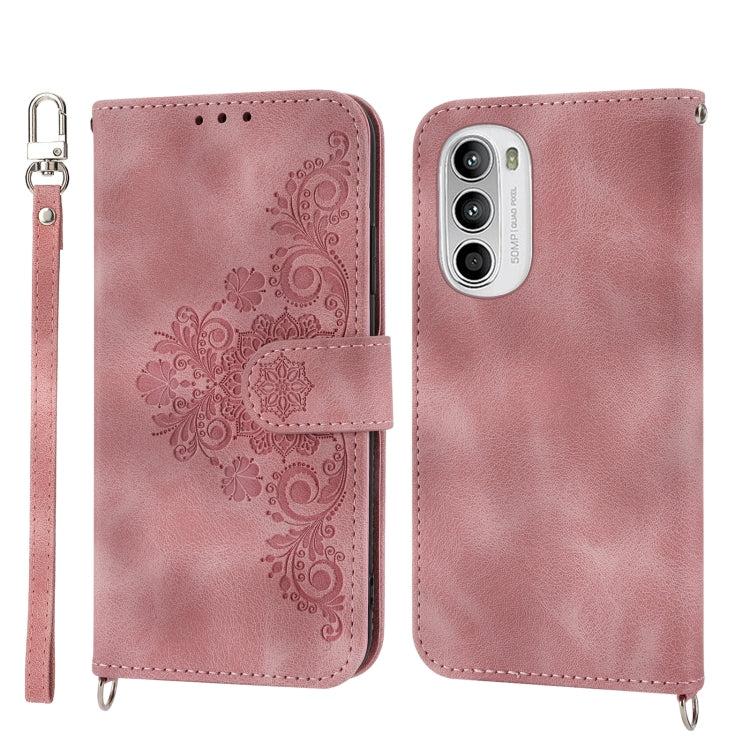 Skin-feel Flowers Embossed Wallet Leather Phone Case