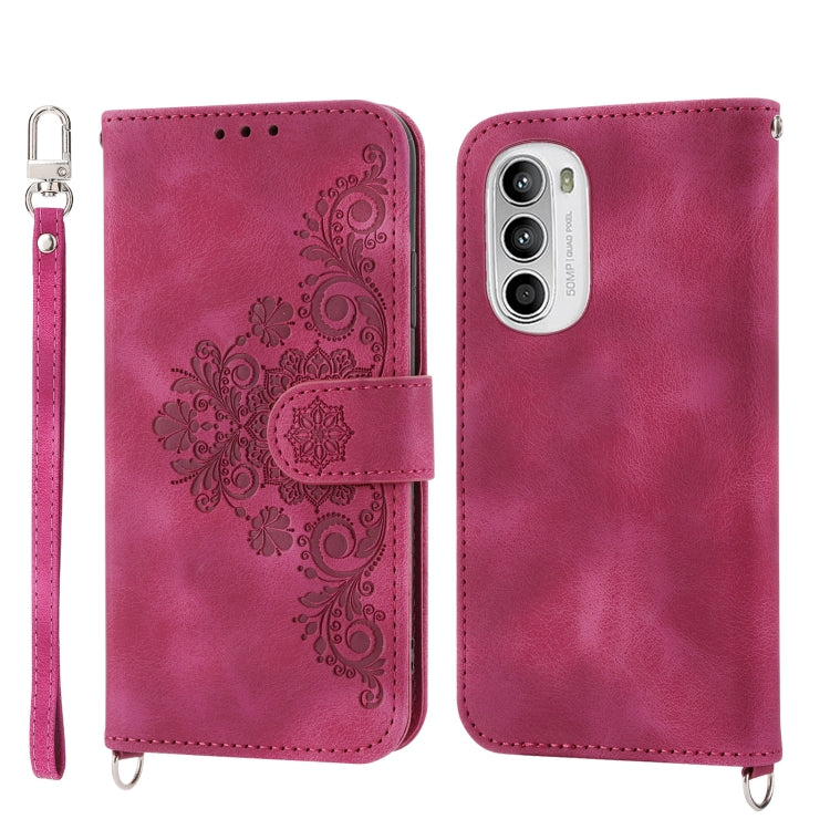 Skin-feel Flowers Embossed Wallet Leather Phone Case