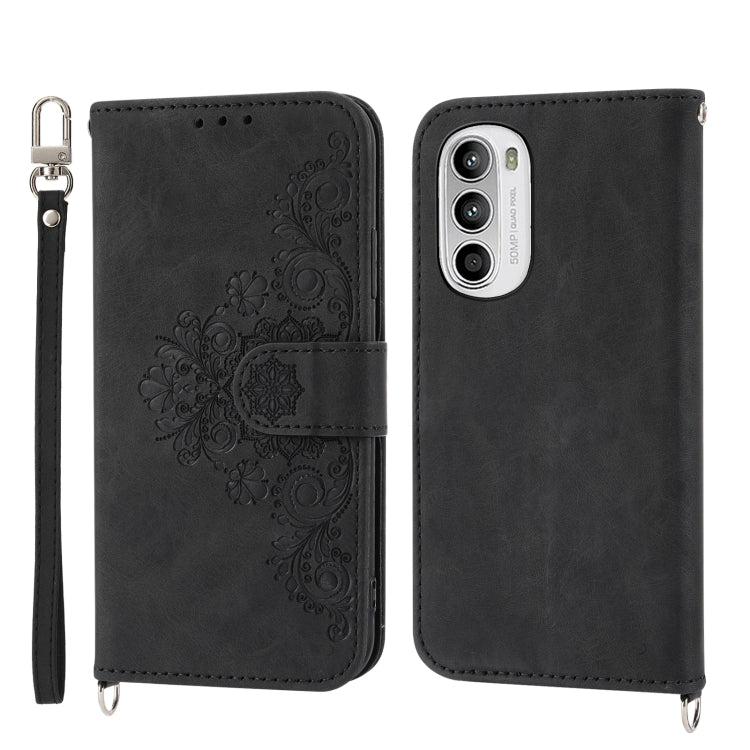 Skin-feel Flowers Embossed Wallet Leather Phone Case