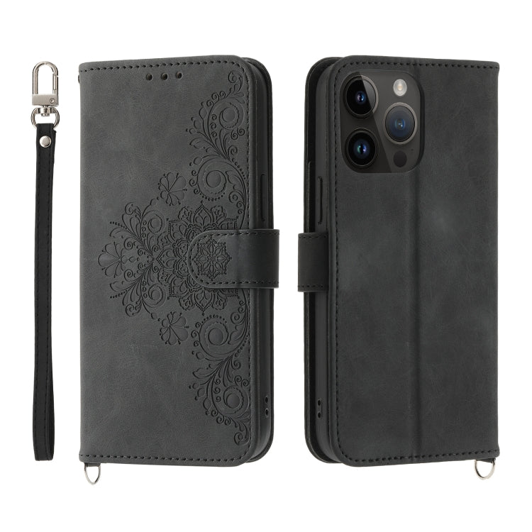 Skin-feel Flowers Embossed Wallet Leather Phone Case