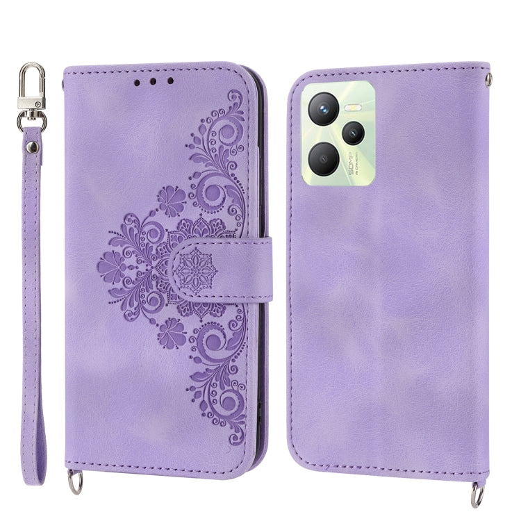 Skin-feel Flowers Embossed Wallet Leather Phone Case