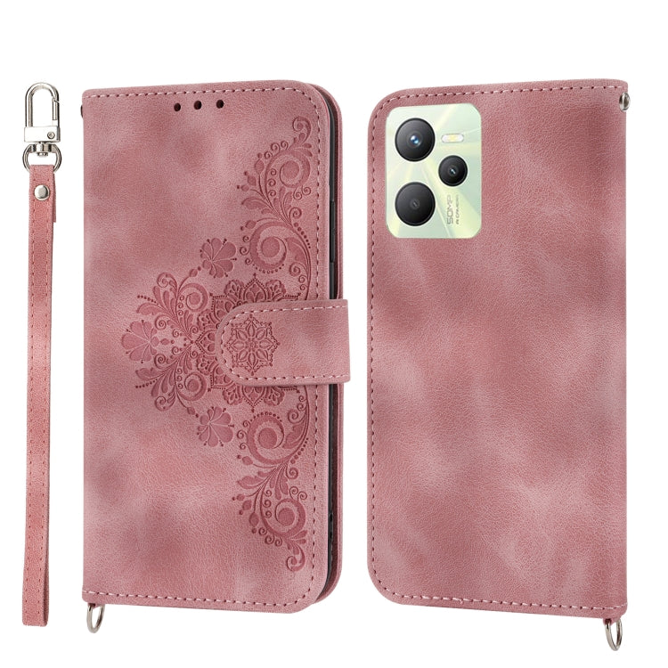 Skin-feel Flowers Embossed Wallet Leather Phone Case