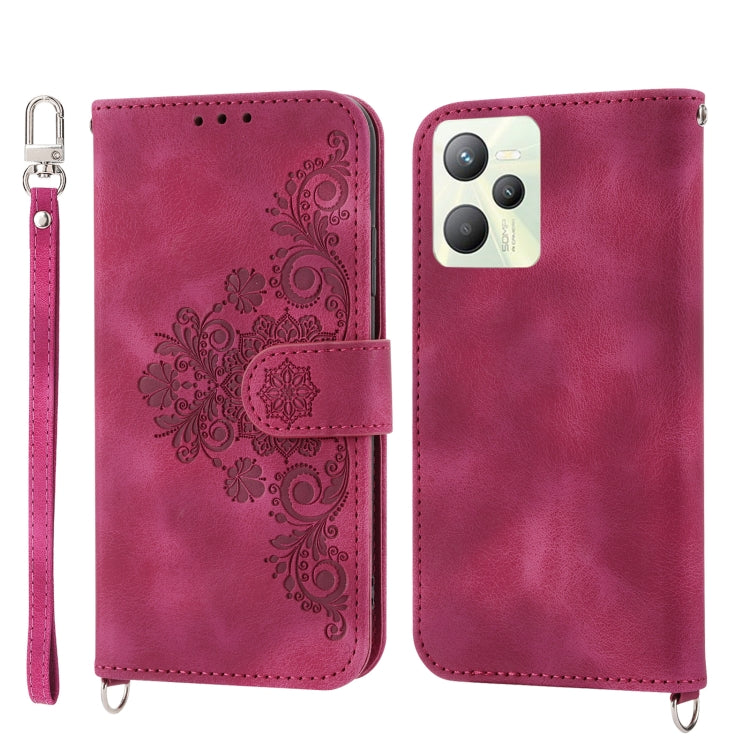 Skin-feel Flowers Embossed Wallet Leather Phone Case