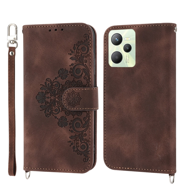 Skin-feel Flowers Embossed Wallet Leather Phone Case