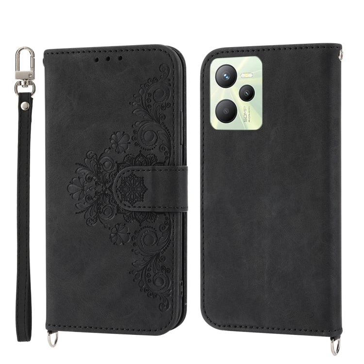 Skin-feel Flowers Embossed Wallet Leather Phone Case