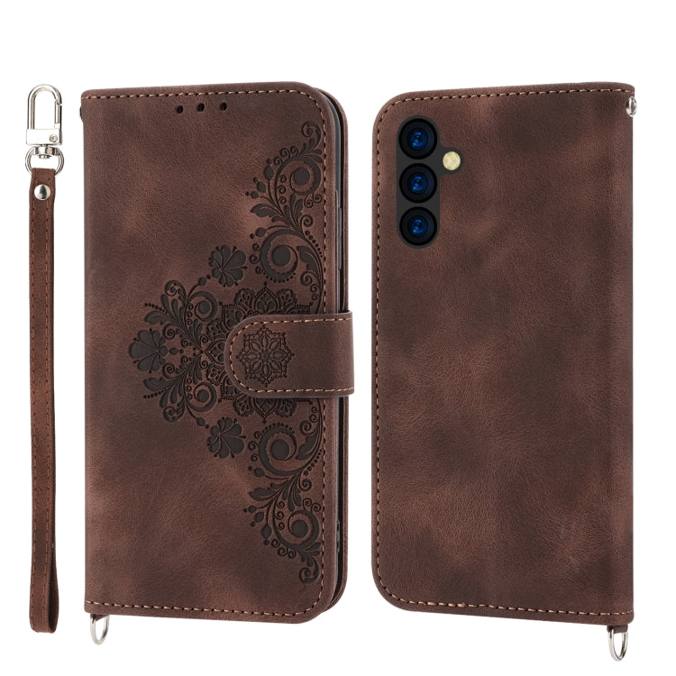 Skin-feel Flowers Embossed Wallet Leather Phone Case
