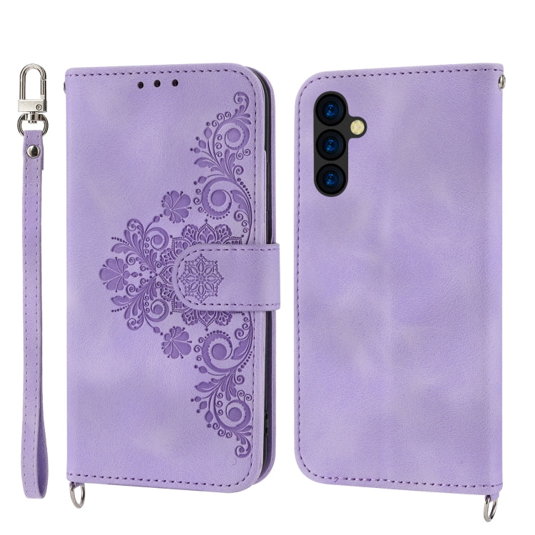 Skin-feel Flowers Embossed Wallet Leather Phone Case