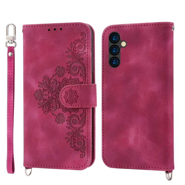 Skin-feel Flowers Embossed Wallet Leather Phone Case