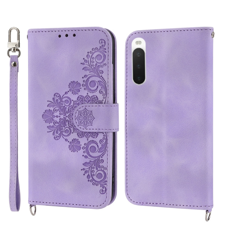 Skin-feel Flowers Embossed Wallet Leather Phone Case