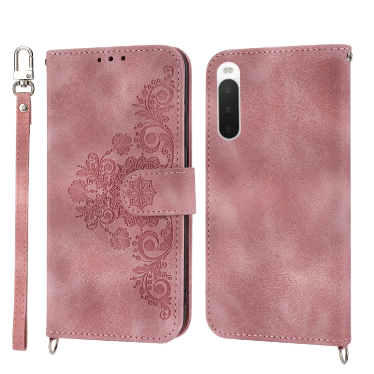 Skin-feel Flowers Embossed Wallet Leather Phone Case