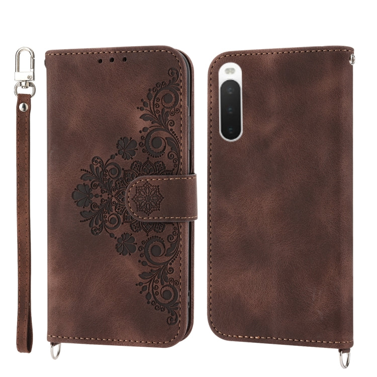 Skin-feel Flowers Embossed Wallet Leather Phone Case