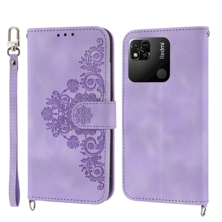 Skin-feel Flowers Embossed Wallet Leather Phone Case