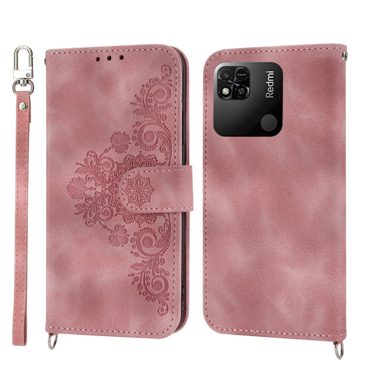 Skin-feel Flowers Embossed Wallet Leather Phone Case