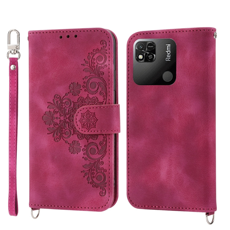 Skin-feel Flowers Embossed Wallet Leather Phone Case