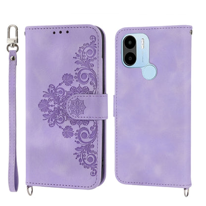 Skin-feel Flowers Embossed Wallet Leather Phone Case
