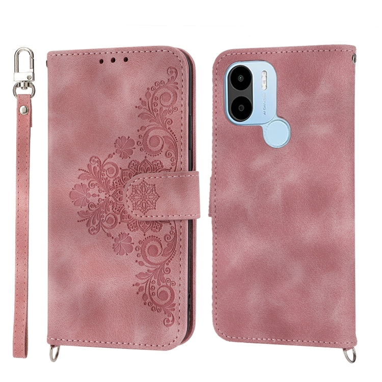 Skin-feel Flowers Embossed Wallet Leather Phone Case