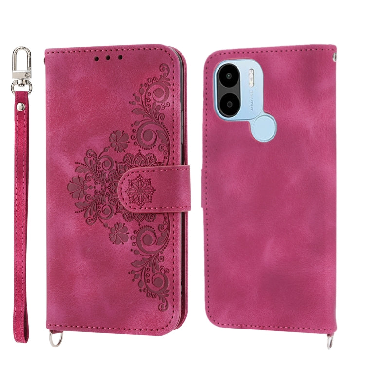 Skin-feel Flowers Embossed Wallet Leather Phone Case
