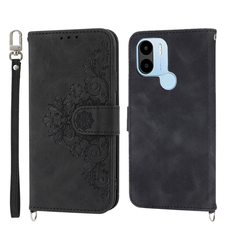 Skin-feel Flowers Embossed Wallet Leather Phone Case