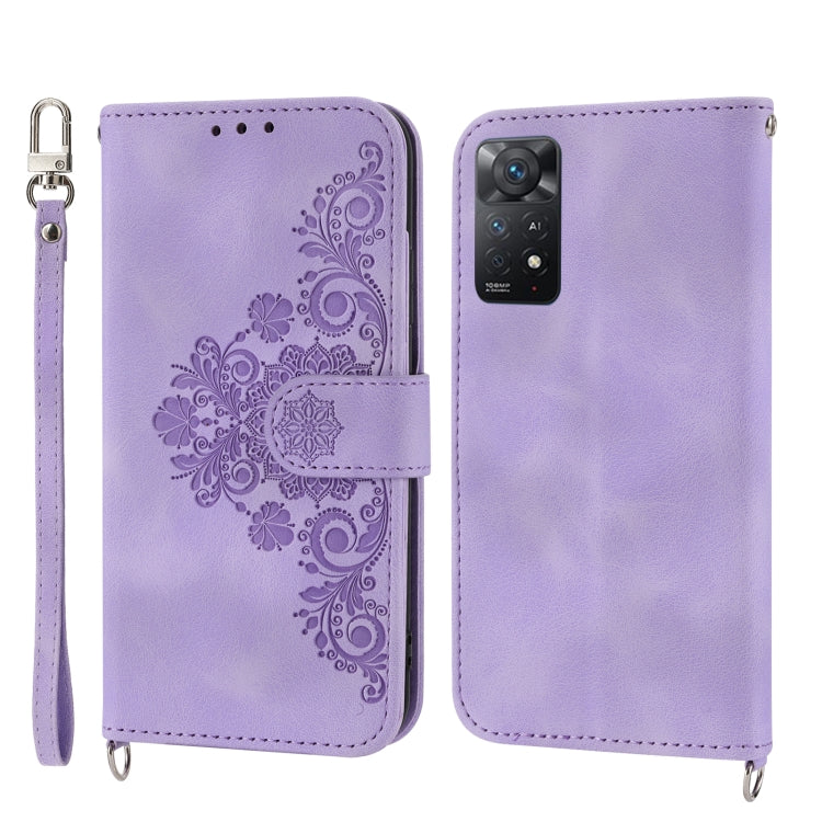 Skin-feel Flowers Embossed Wallet Leather Phone Case