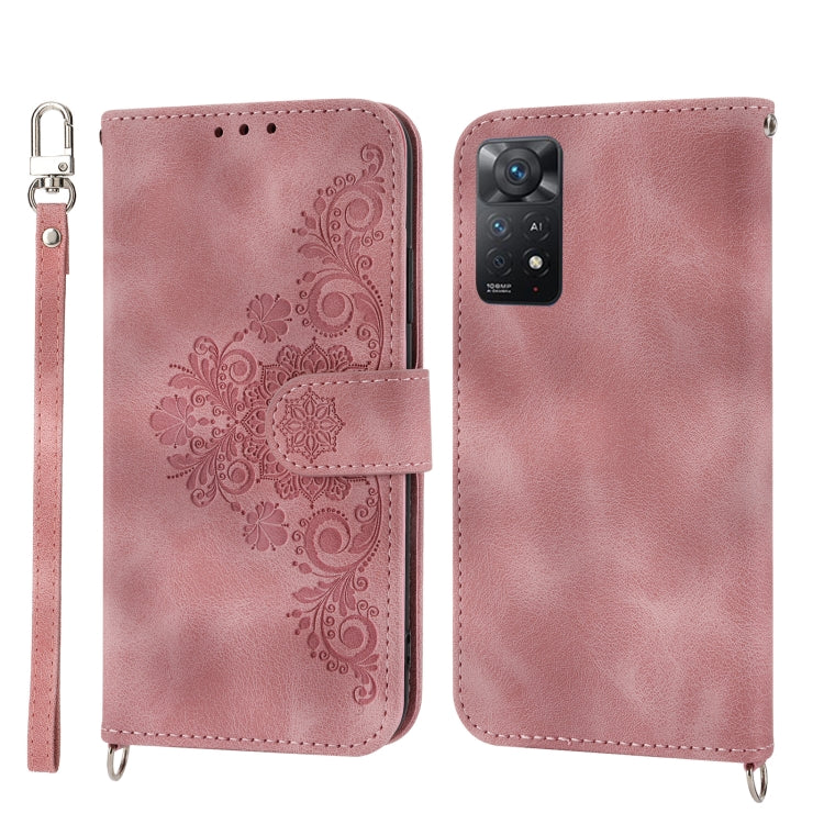 Skin-feel Flowers Embossed Wallet Leather Phone Case
